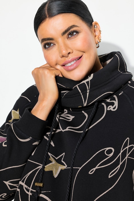 Sweatshirt, Scribble-Herz Muster, Stehkragen, Langarm