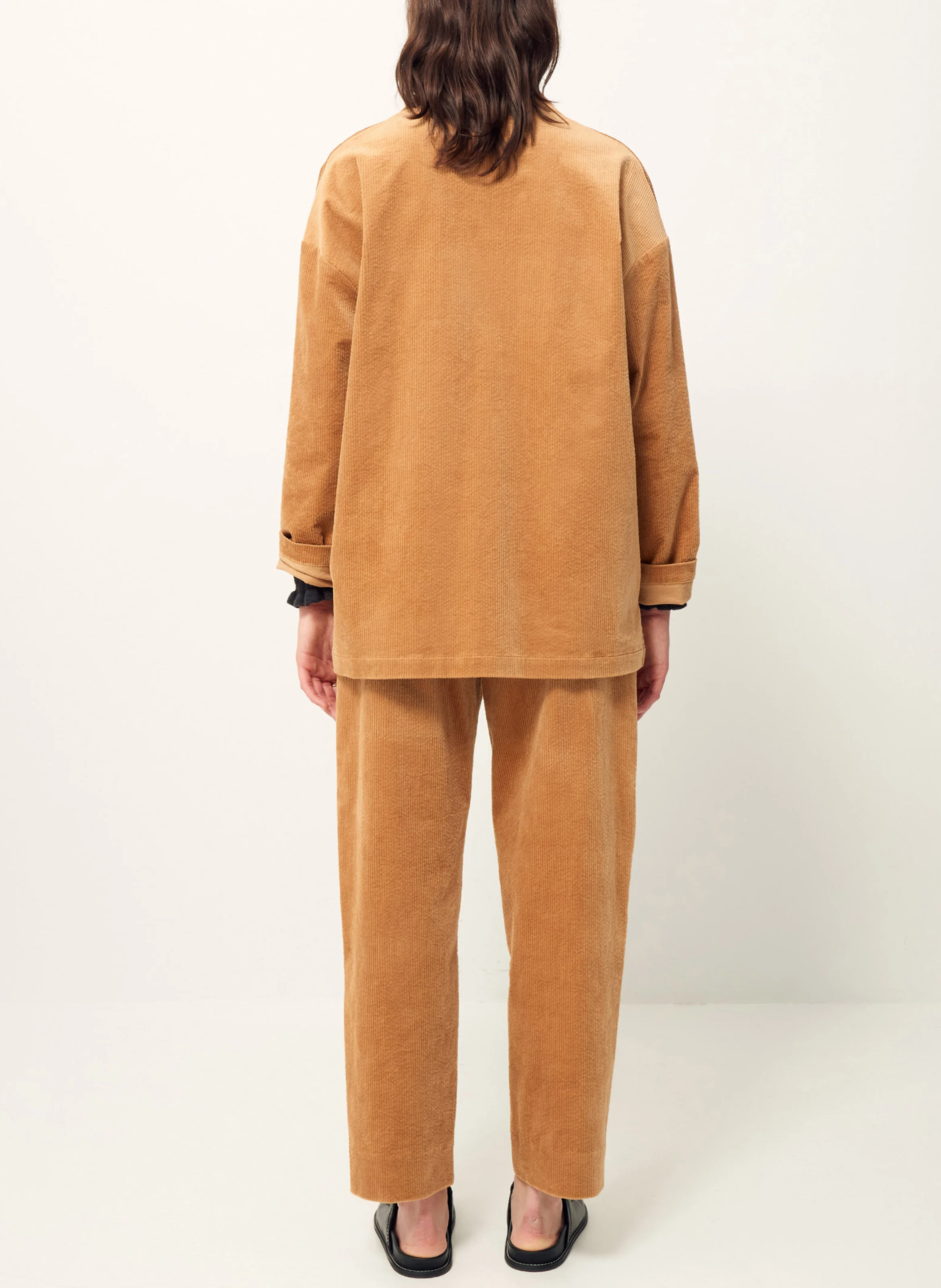 Veste col tailleur droite en coton | Beige