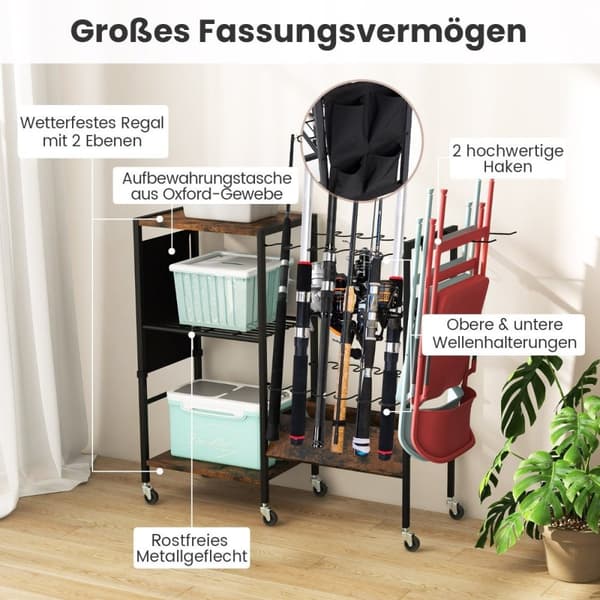 Fiskestangholder med låsbare universalhjul, redskapsvogn, fiskeutstyrsorganisator