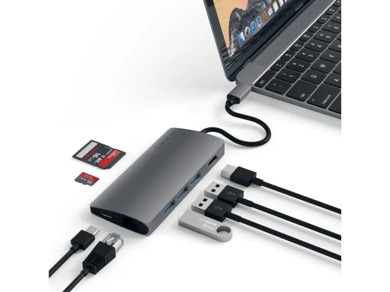 Satechi TYPE-C MULTI-PORT ADAPTER 4K WITH ETHERNET V2 - Dockingstation - USB-C / Thunderbolt 3 - HDMI - 1GbE