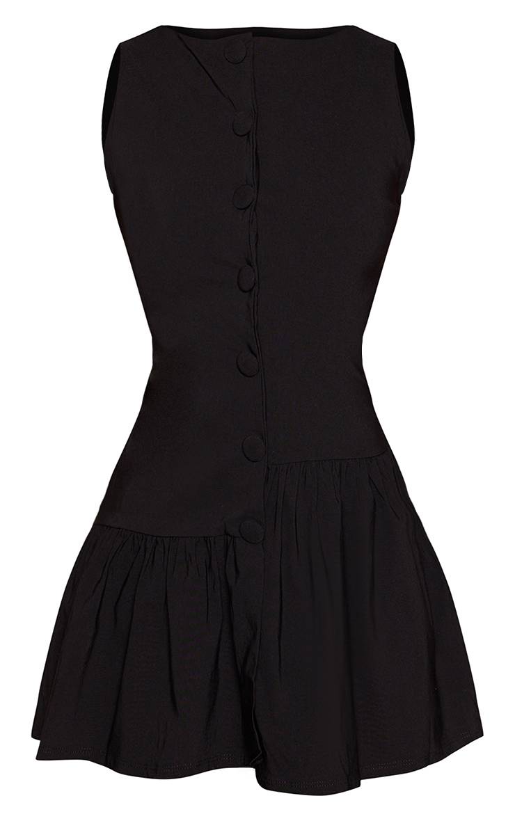 Noir Robe Trapèze Asymétrique En Tissu Stretch Avec Boutonnage