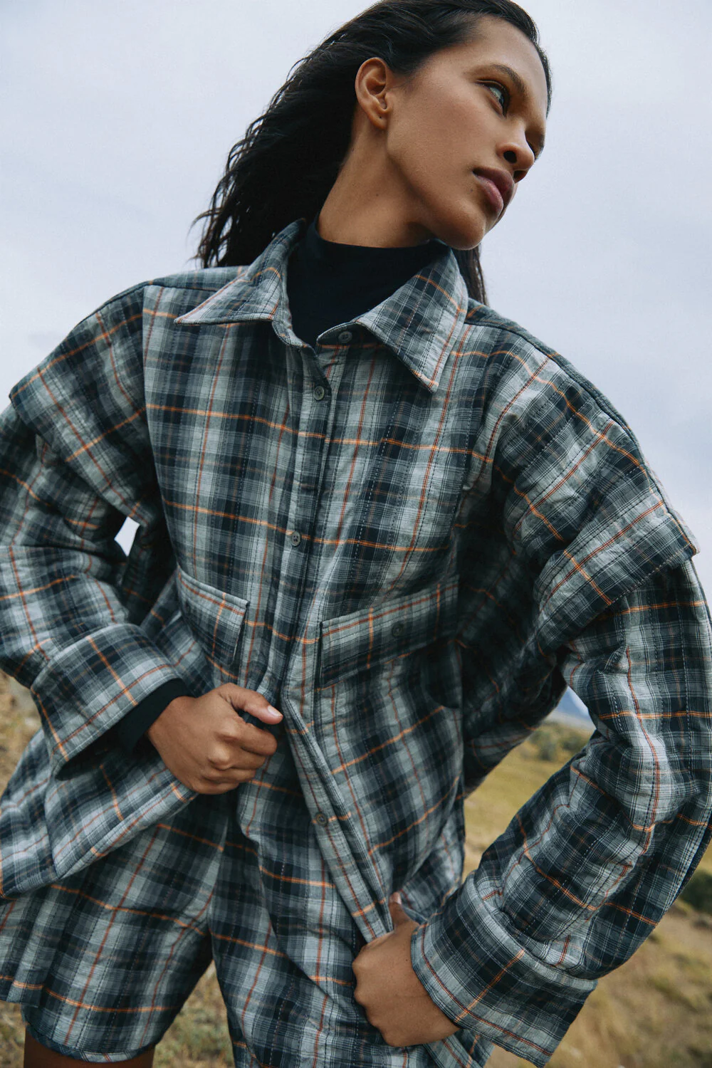Rabens Saloner  Sevara Check shirting padded jakke - Grey check