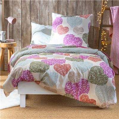 Linge de lit polycoton motif cœurs - BECQUET CRÉATION