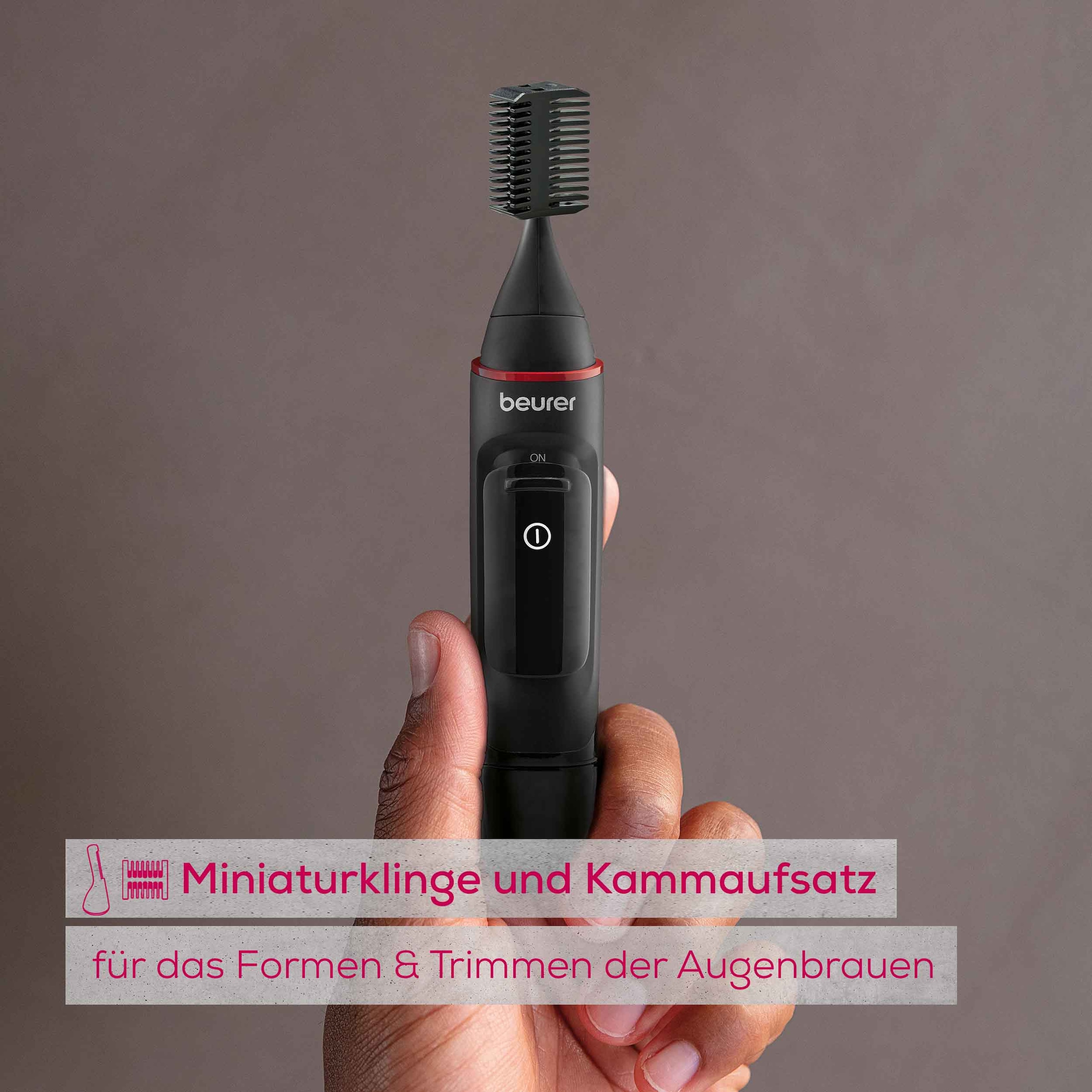 BEURER Nasen- und Ohrhaartrimmer »MN3X, Präzisionstrimmer für Augenbrauen, Nasen- sowie Ohrhaare« 3 Aufsätze Mit 2 Aufsätzen und extra Kammaufsatz mit 3 und 6 mm