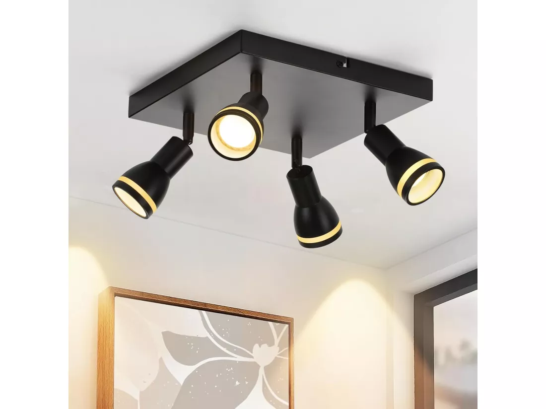 NETTLIFE Plafonnier 1/2/3/4 flamme spot de plafond noir GU10 orientable intérieur moderne