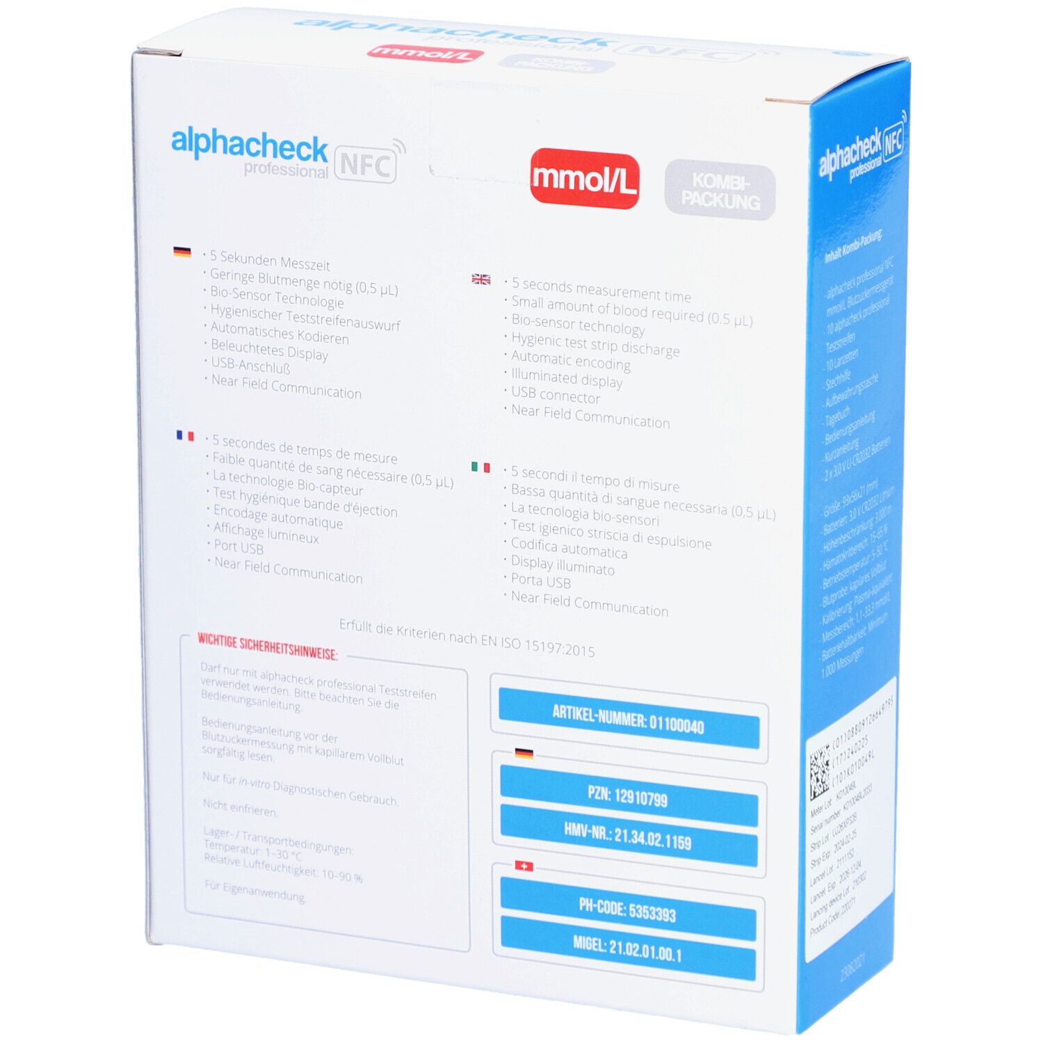 ALPHACHECK® professional Blutzuckermessgerät mmol/l Kombipack