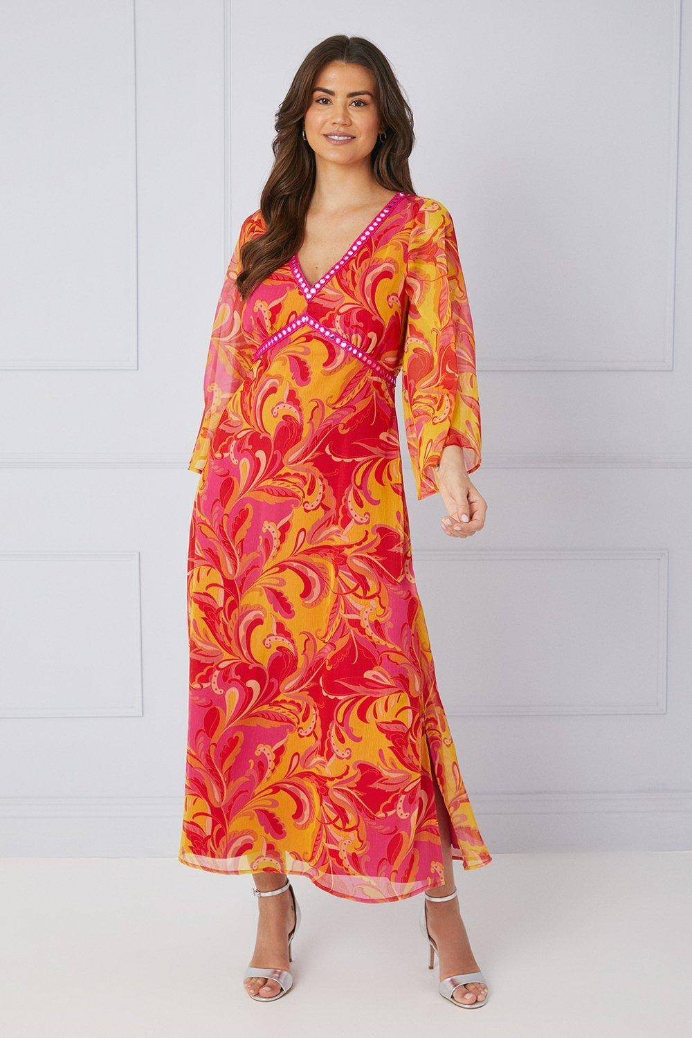 Wallis Robe Midaxi à Imprimé Paisley avec Détails de Finition