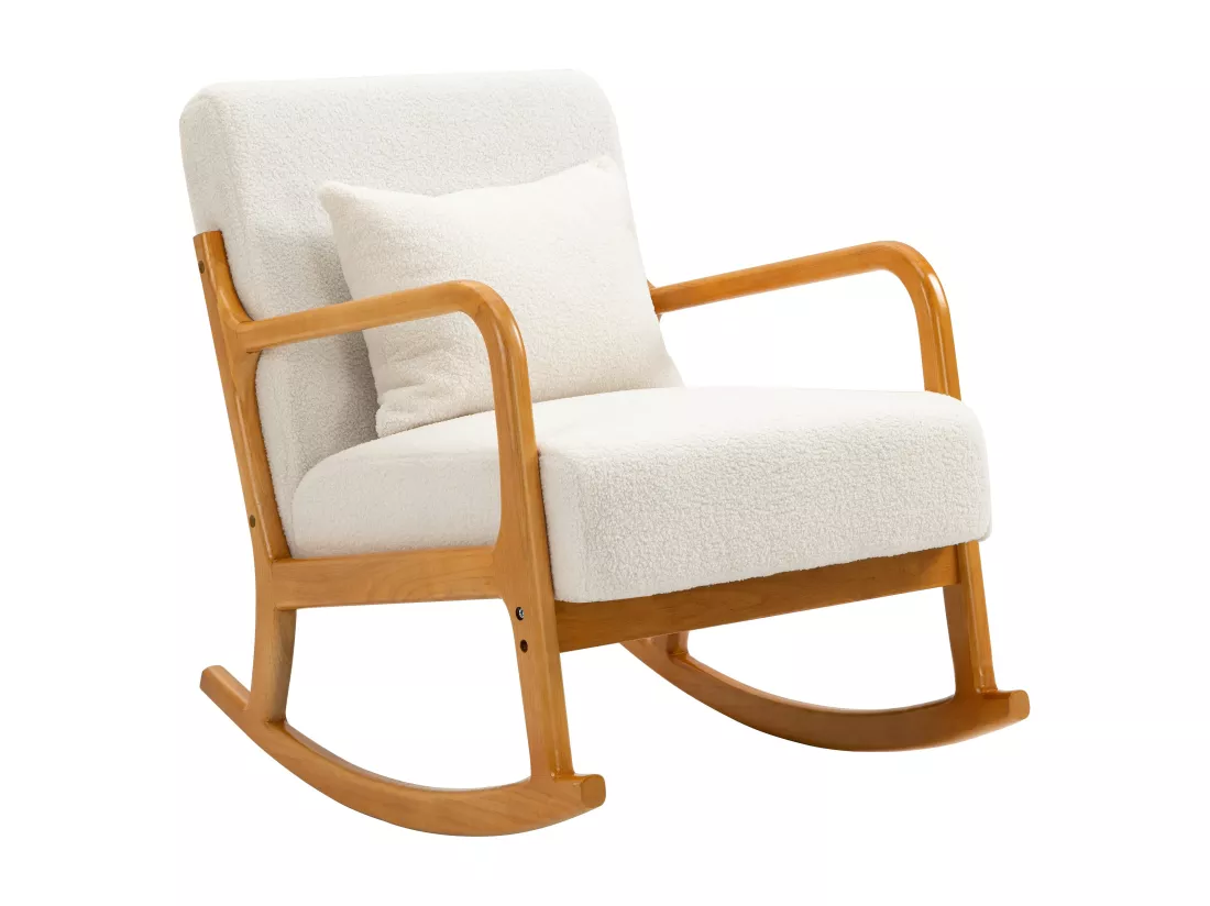 Rocking chair en bois massif et bouclettes blanches