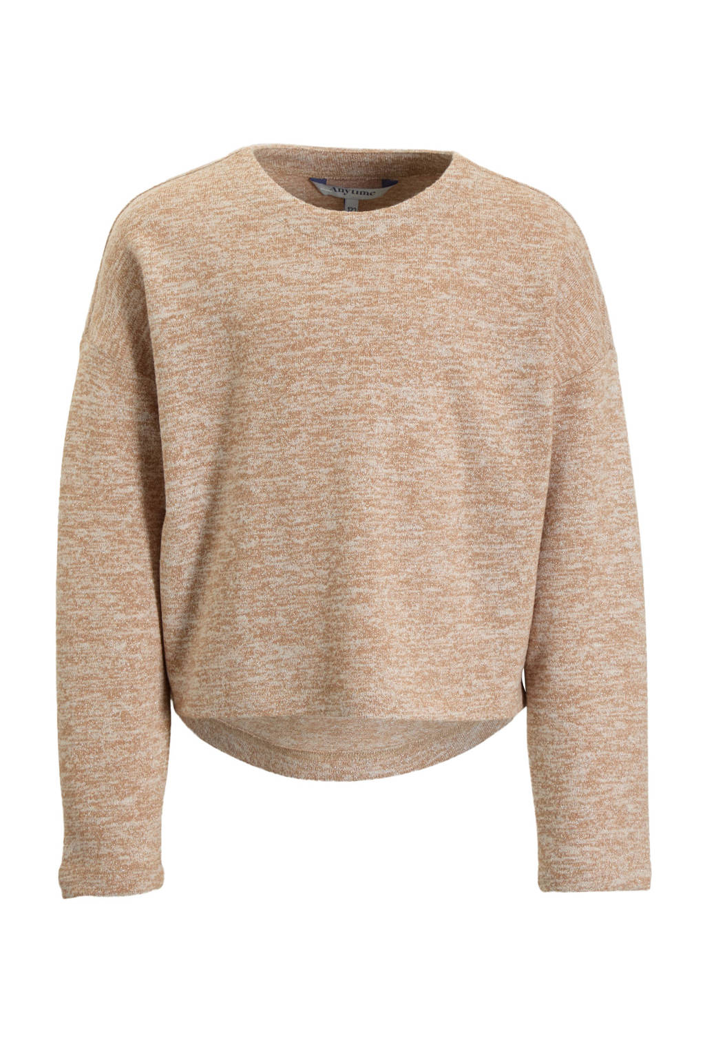 anytime gebreide glitter trui beige met gouden lurex