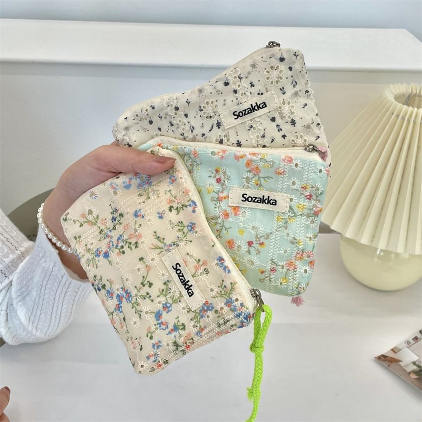 Bitabis - Letterapplicatie Bloemenstof Make-uptas / Etui