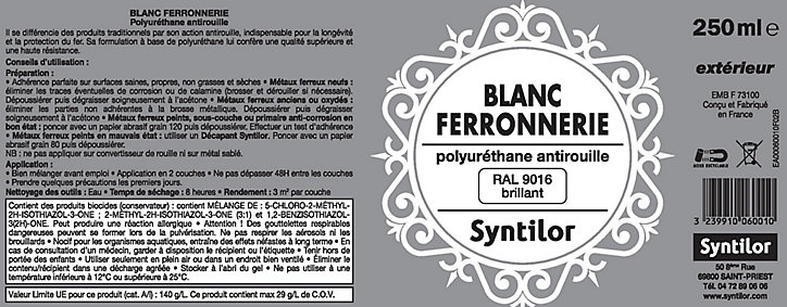 Peinture extérieure fer antirouille blanc satiné Syntilor 375ml