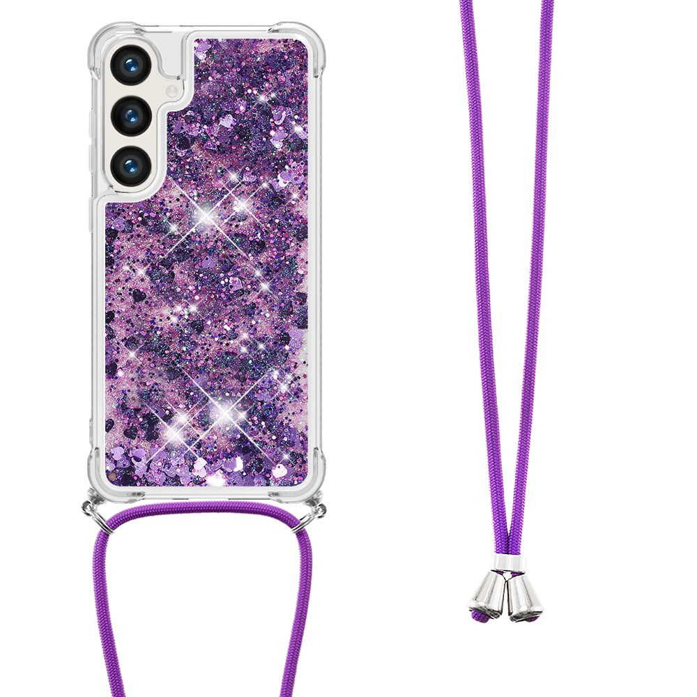 Samsung Galaxy S24  Plus Necklace Gummi Hülle Liquid Glitzer   Handykette (130cm) - Violett