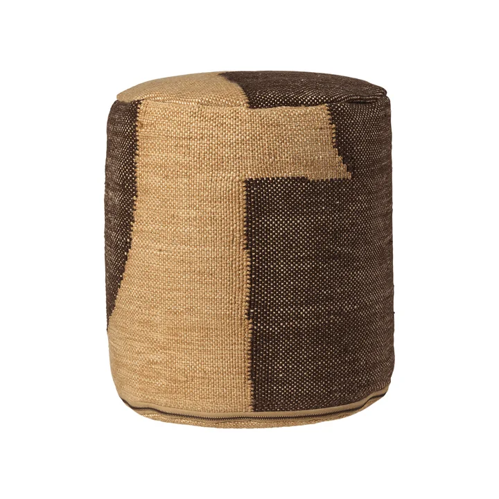Ferm Living - Forene Cylinder Pouf, tan / chocolate