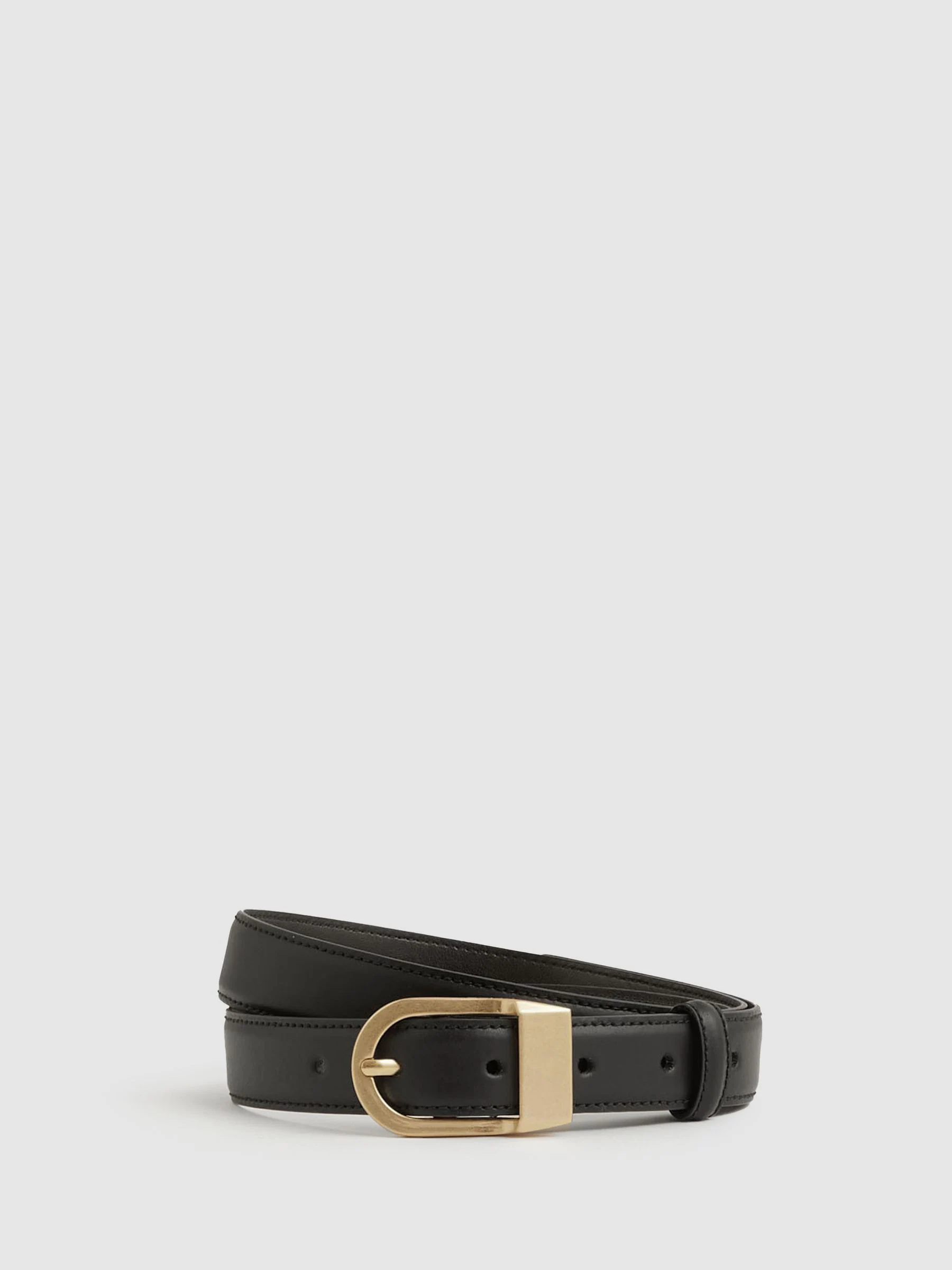 Zwart - Reiss Hazel Leren Riem met Gebogen Gesp