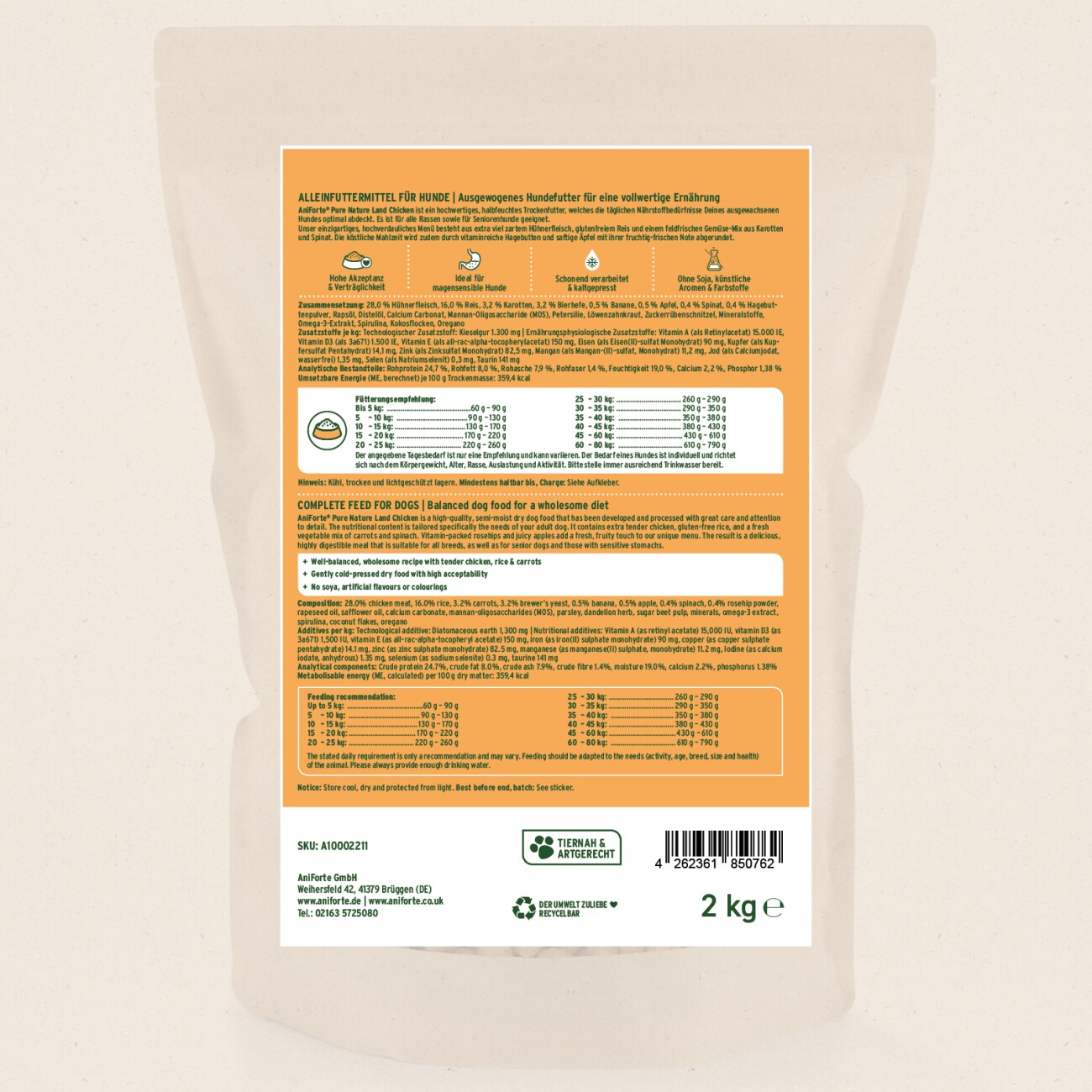 AniForte Trockenfutter LandChicken - Zartes Huhn mit Reis 2 kg