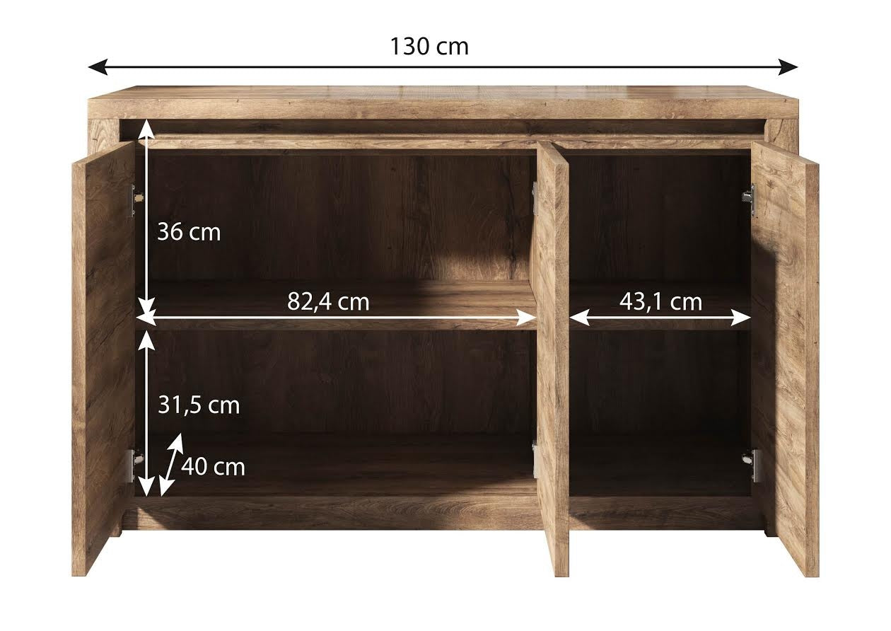 Meubella - Dressoir Monaco - Eiken - Grijs - 130 cm