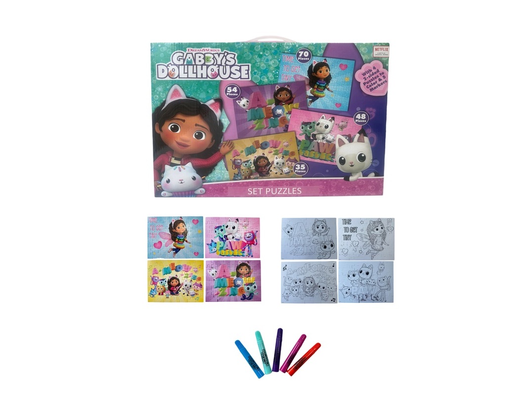 CONJUNTO DE 4 PUZZLES DUPLA FACE GABBY
