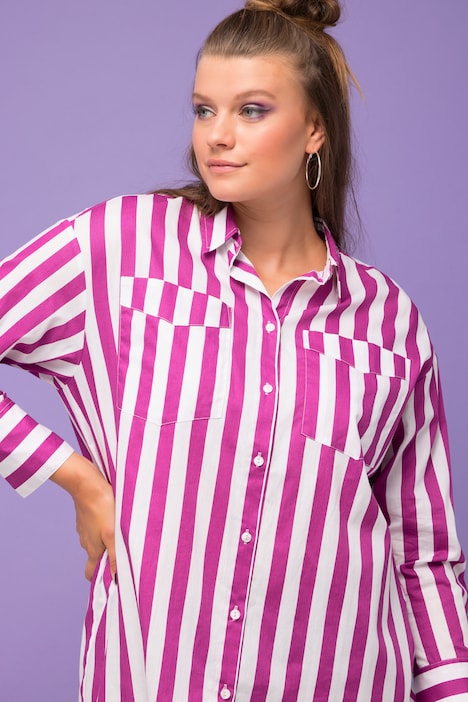 Hemdbluse, oversized, Streifen, Langarm
