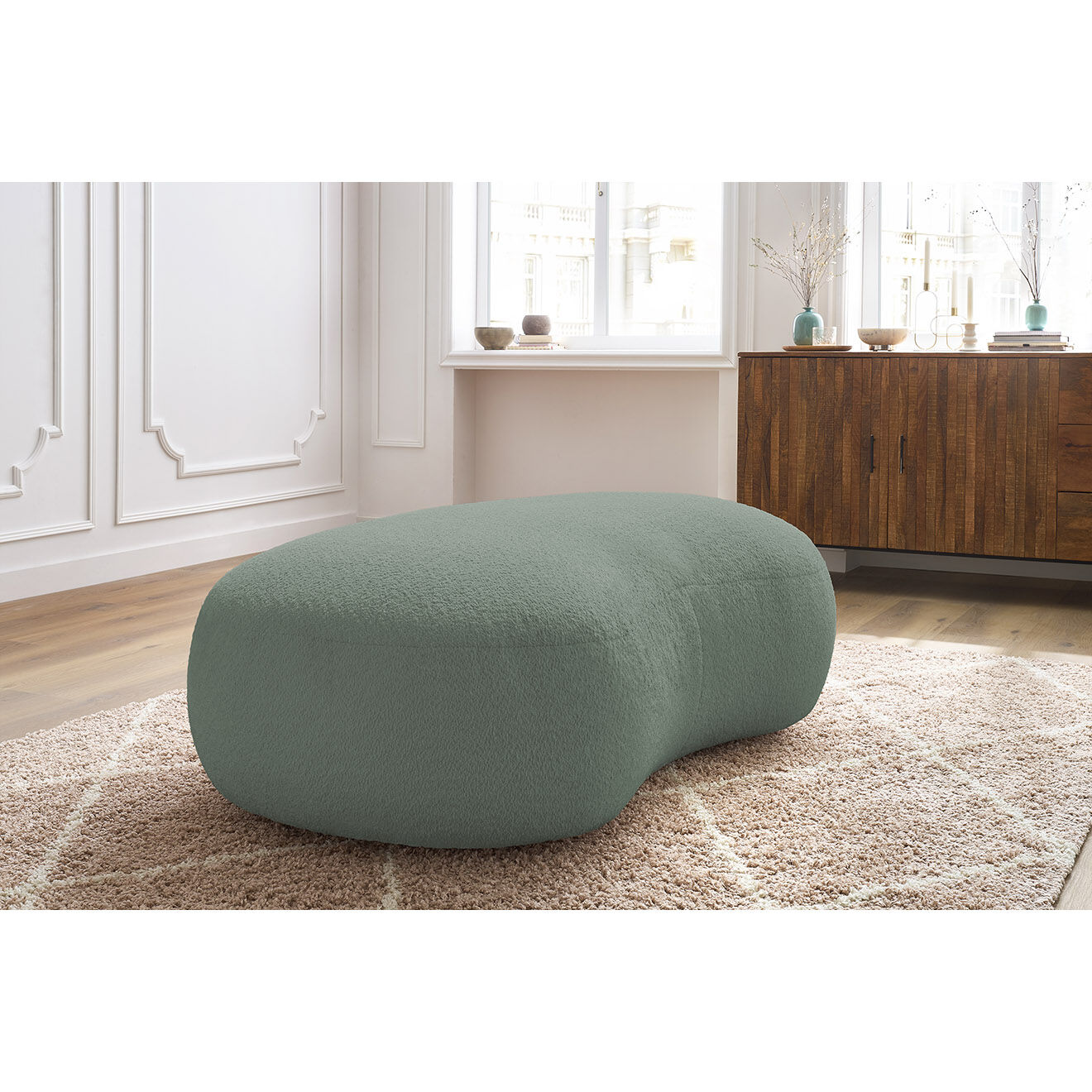 Bobochic Pouf Saint-Germain tissu bouclette vert - 147x90x47 cm