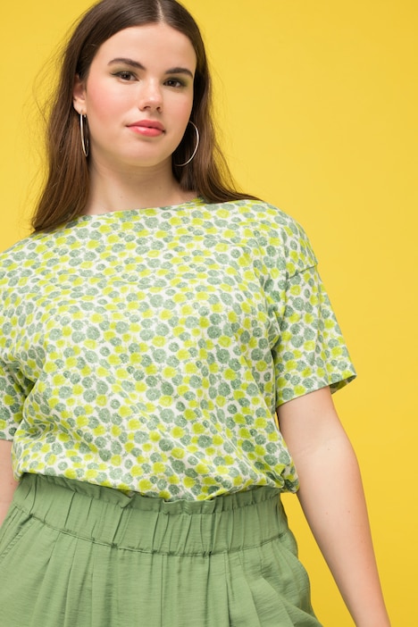 T-Shirt, oversized, Flower Print, Rundhals, Halbarm