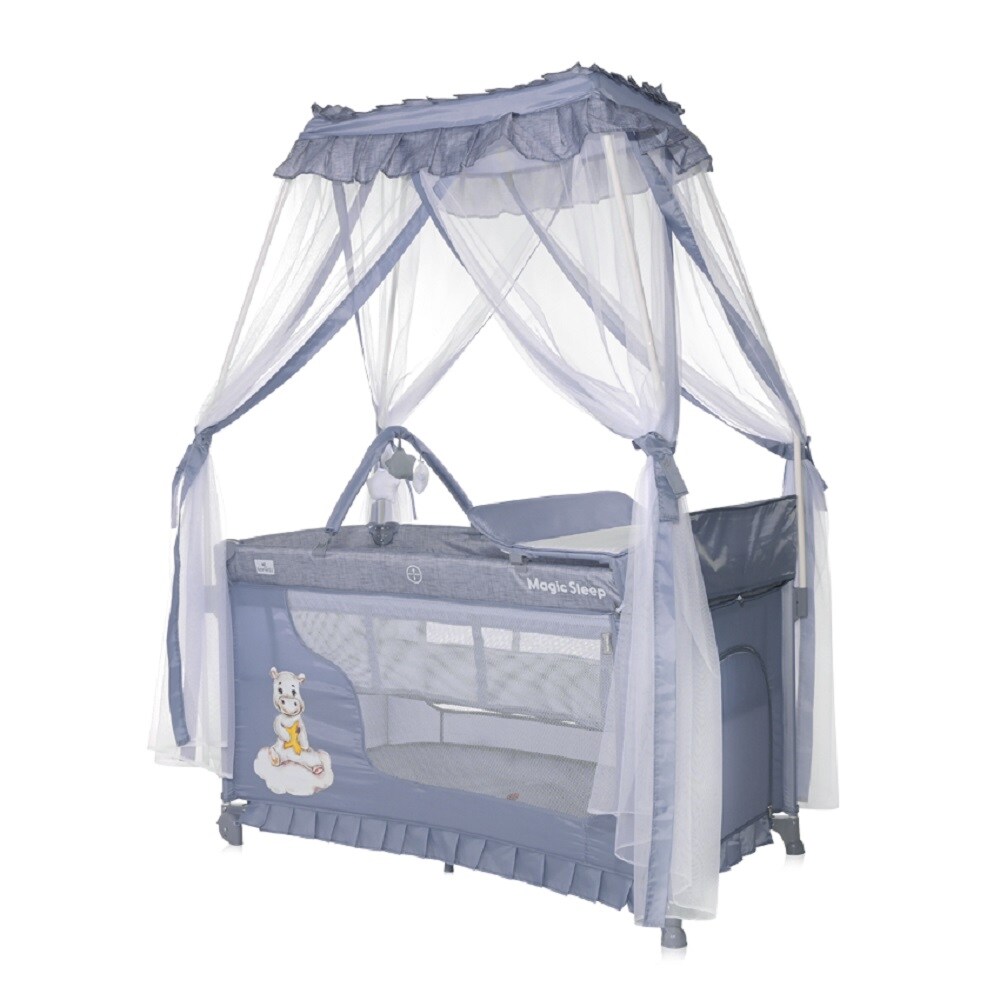 Lorelli Reisebett Magic Sleep 2 Ebenen Baldachin Mobile Wickelauflage faltbar grau