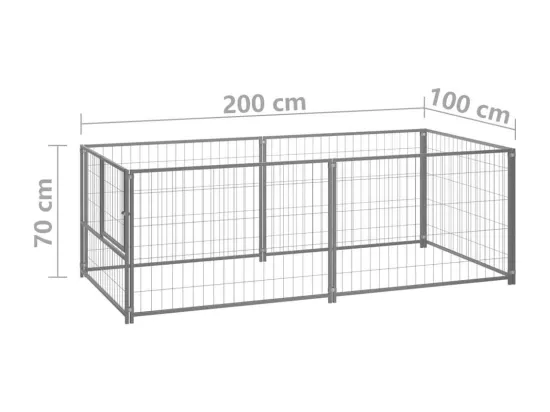 Chenil extérieur cage enclos argenté 200 x 100 x 70 cm 02_0000253
