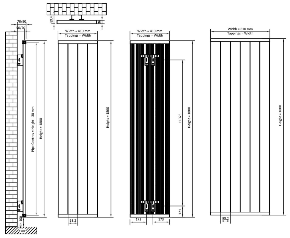 Eastbrook Kingswood paneelradiator 60x180cm 1480W antraciet mat