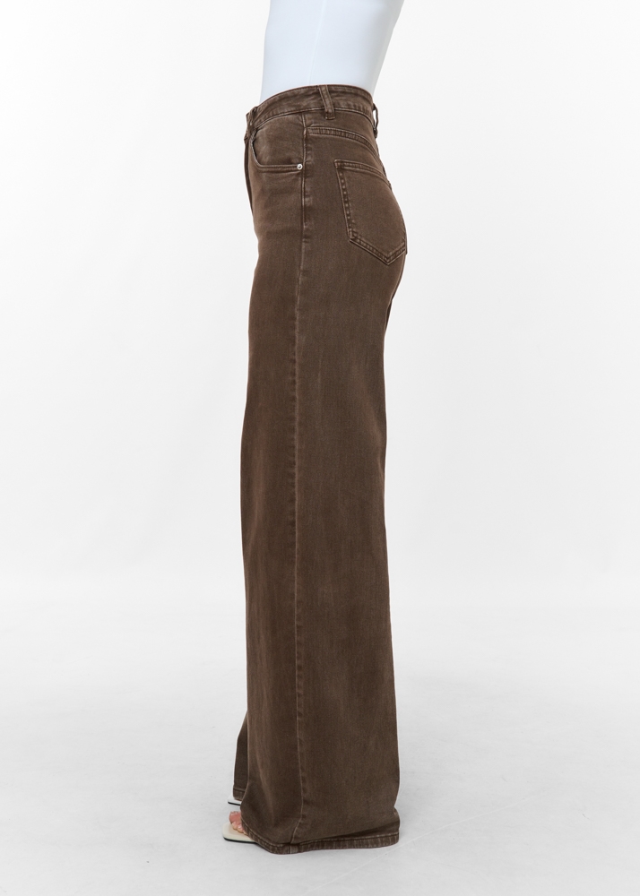 Wide leg stretch jeans choco bruin