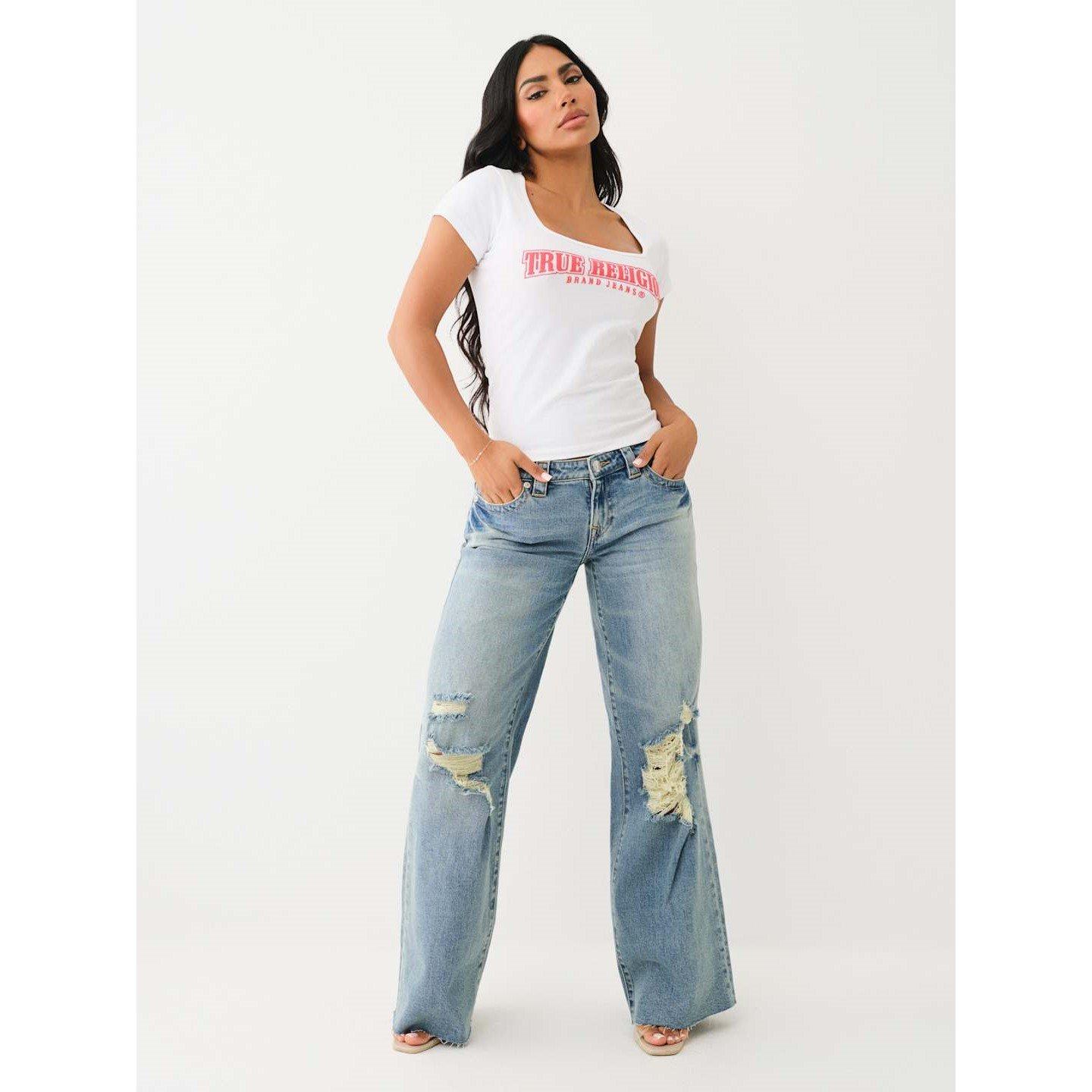 True Religion TR Leila Low Rise Distressed Jeans Womens