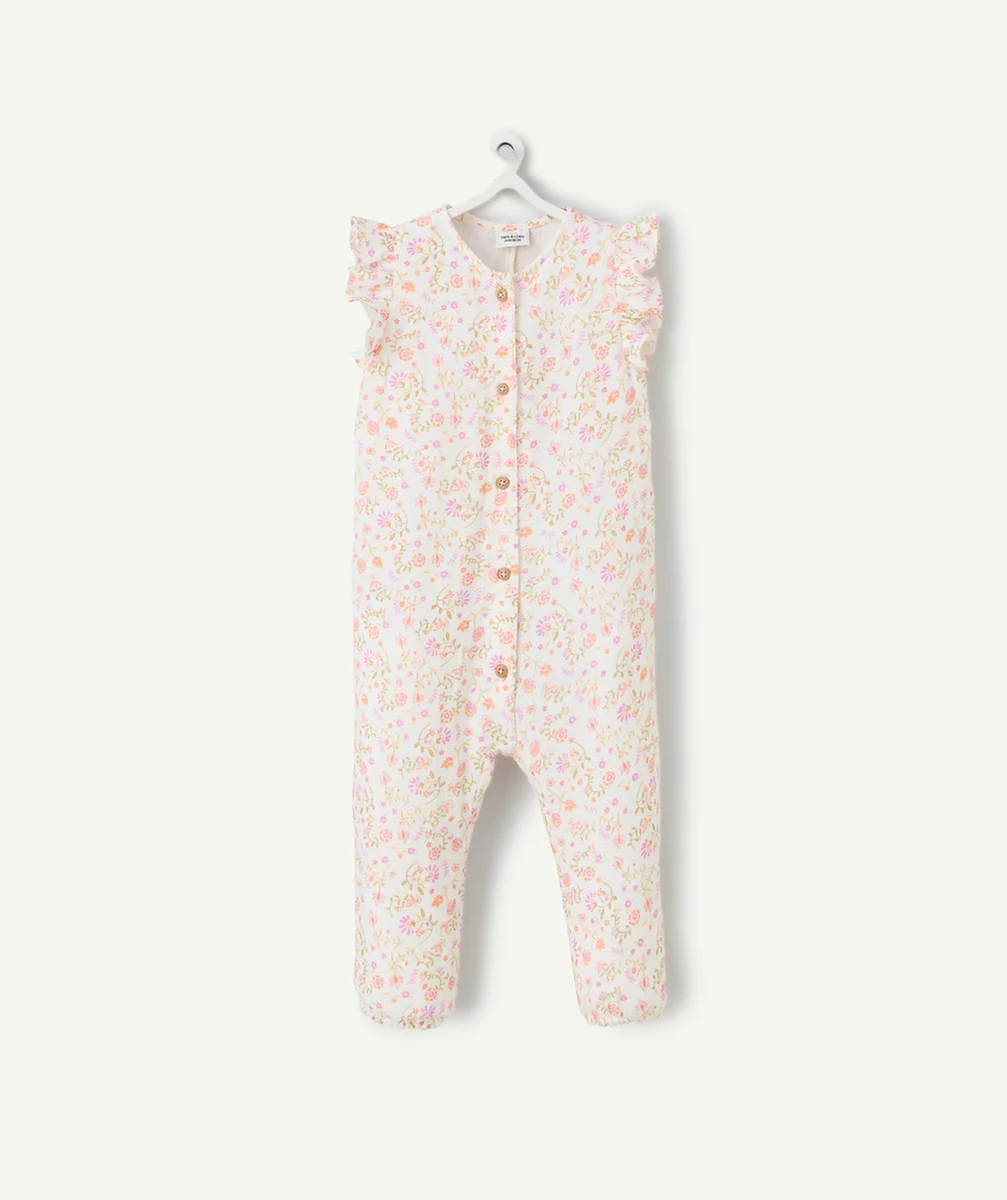 combinaison bébé fille en coton bio blanche imprimé fleuri