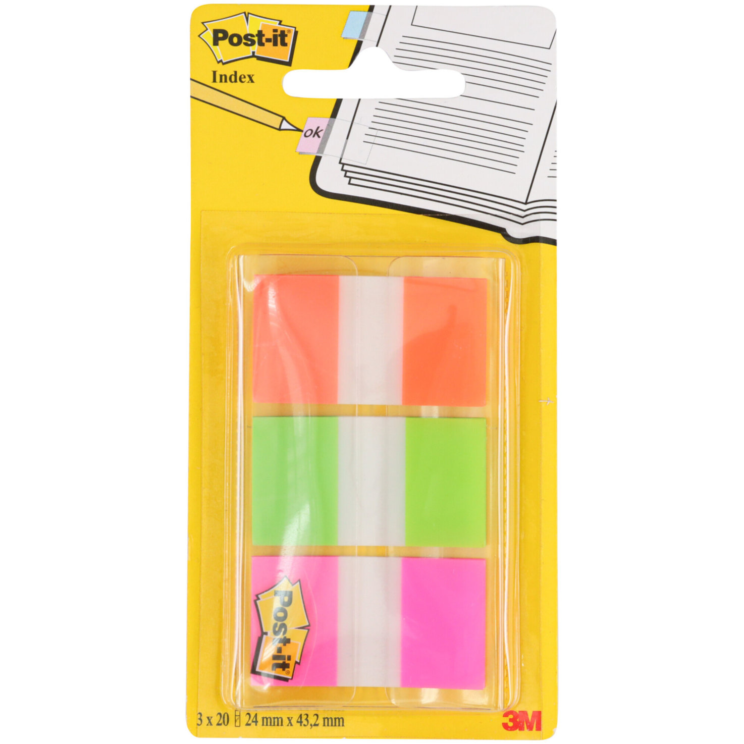 Post-it Index orange, grün & pink 3 Stück