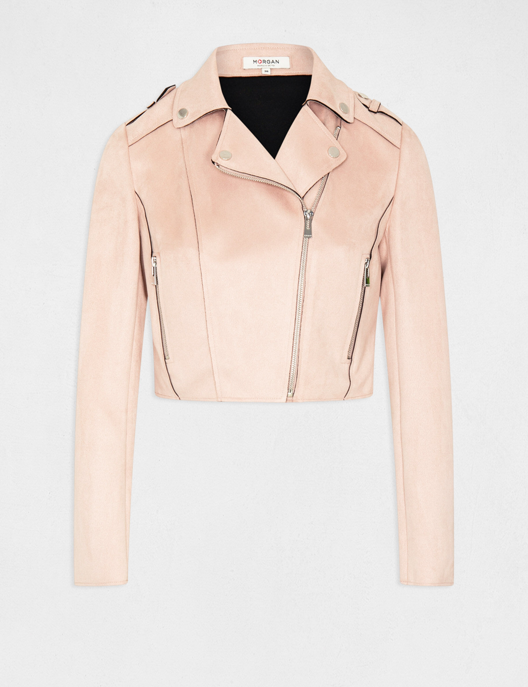 Blouson droit zippé suédine rose femme - rose