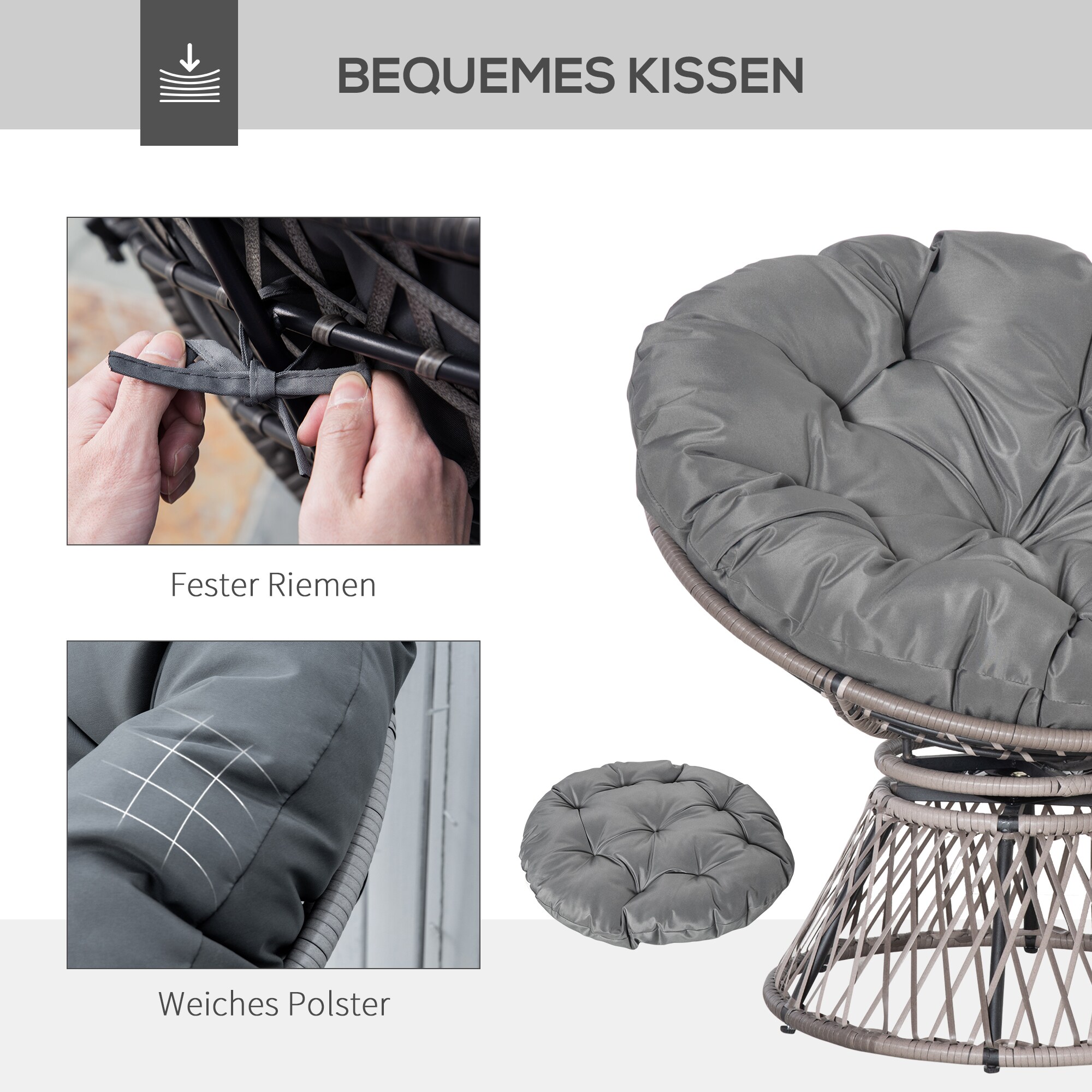 Outsunny Korbsessel mit Polster 97 x 87 x 90 cm (LxBxH)