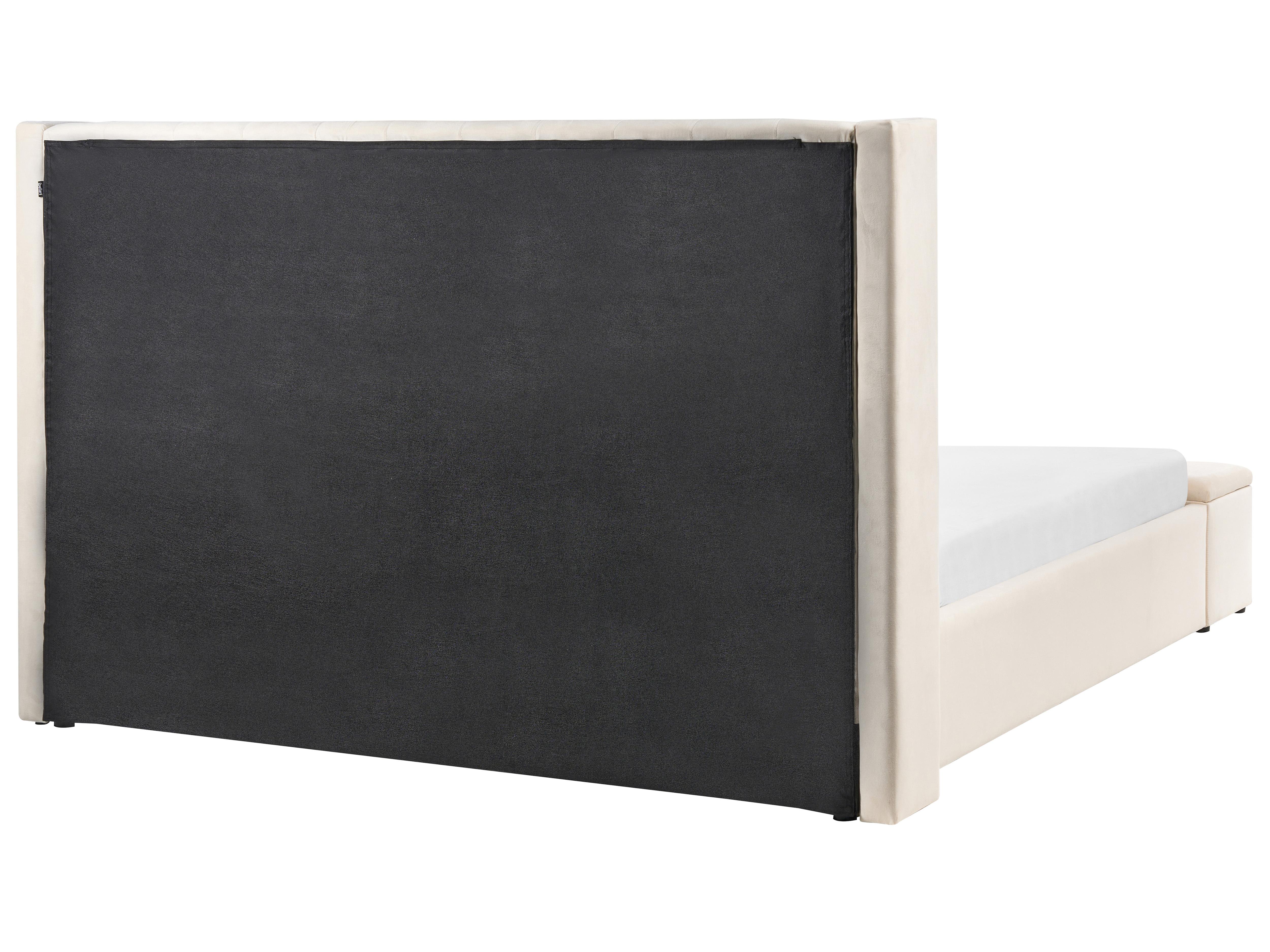 Bed met opbergbankje Fluweel NOYERS 180 x 200 cm Gebroken wit