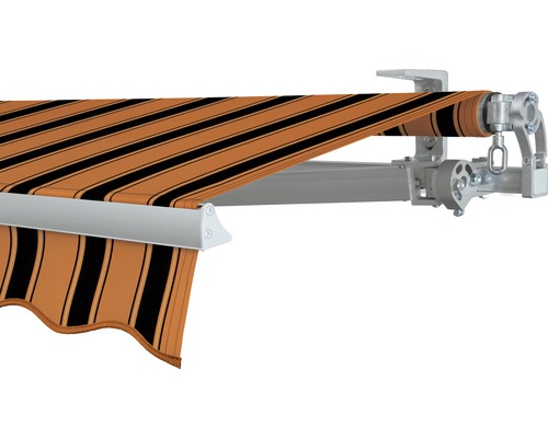 SOLUNA knikarmscherm Concept 3x2, doekdesign 6363, frame zilver E6EV1 geanodiseerd, aandrijving rechts inclusief slinger