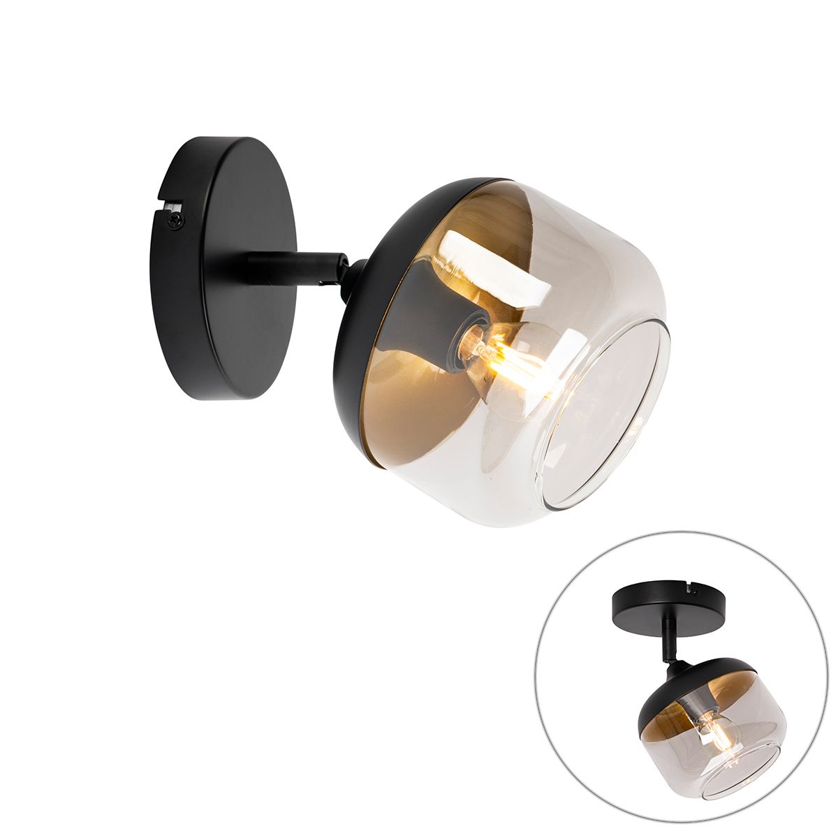 Design spot zwart met goud en smoke glas - Kyan