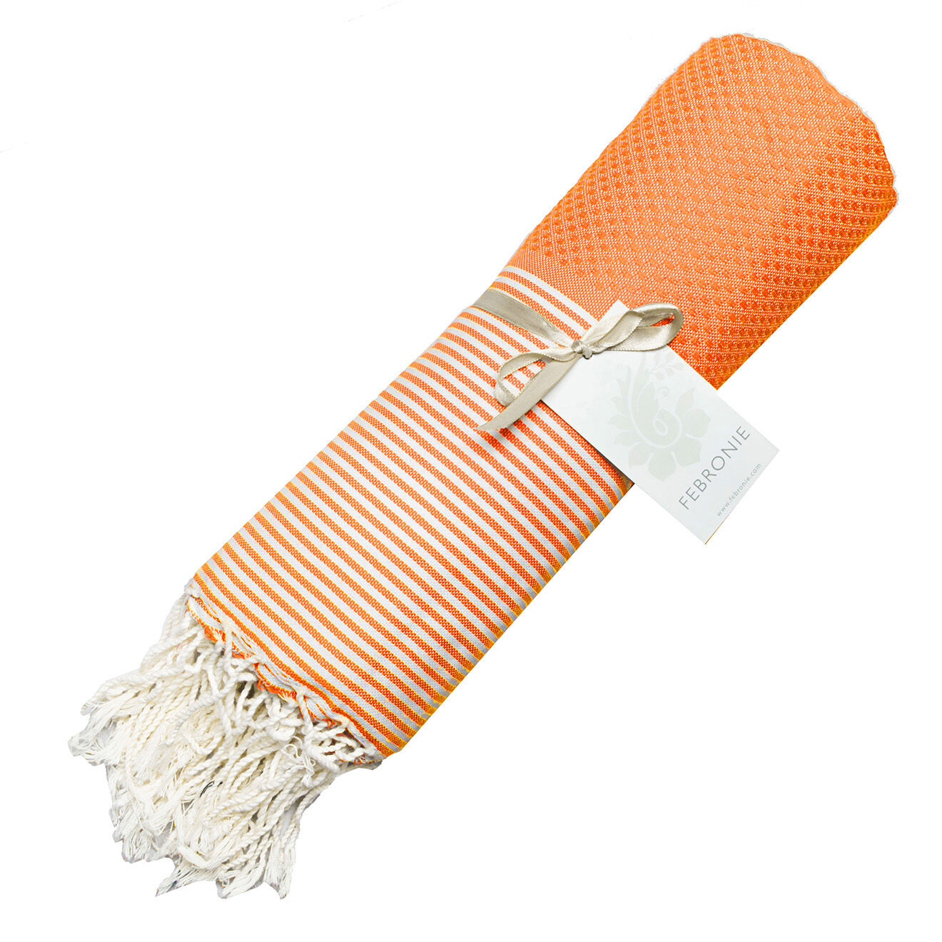 Febronie Fouta Nid d'Abeille Ibiza orange/blanc - 100x200 cm