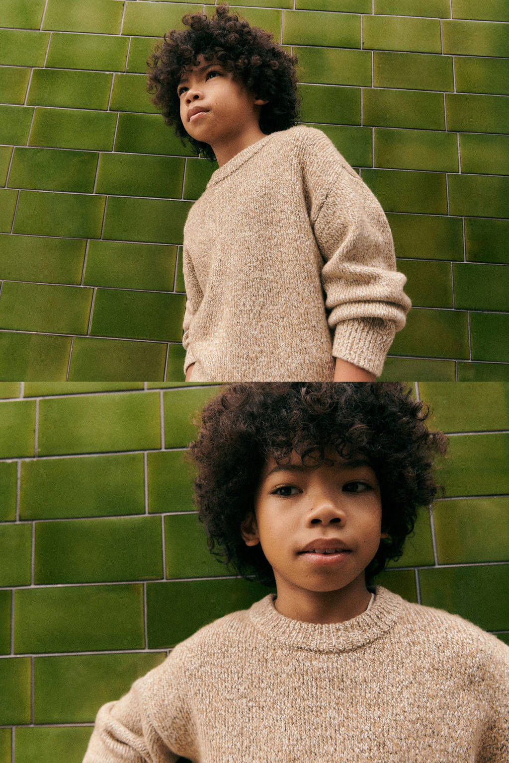 Mango Kids trui lichtbruin gebreid