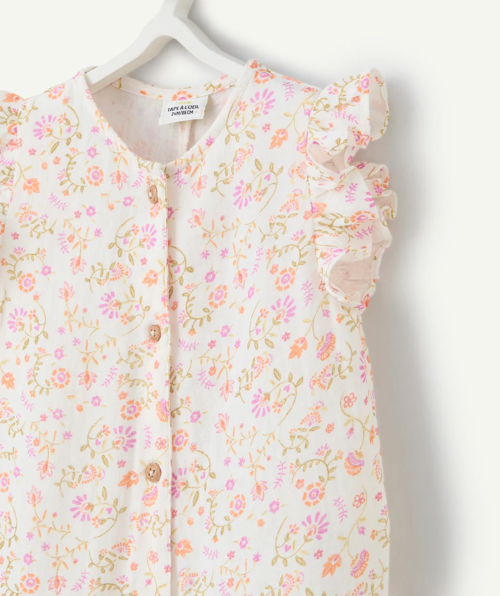 combinaison bébé fille en coton bio blanche imprimé fleuri
