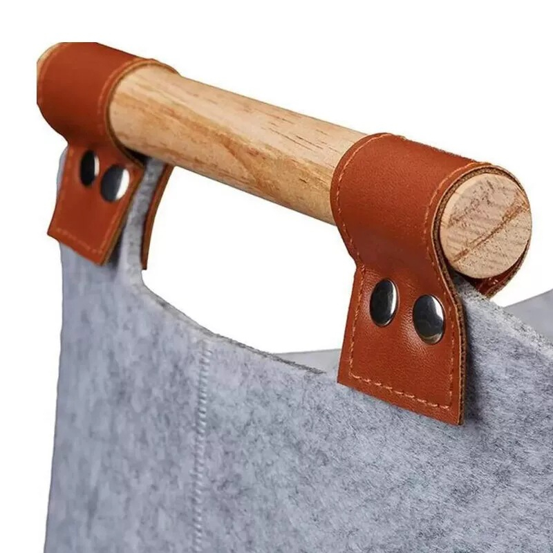(60x30cm) Kamin Holz Filz Aufbewahrungs Tasche Feuerholz Transporttasche Brennholz Träger mit Holz Griff - Grau