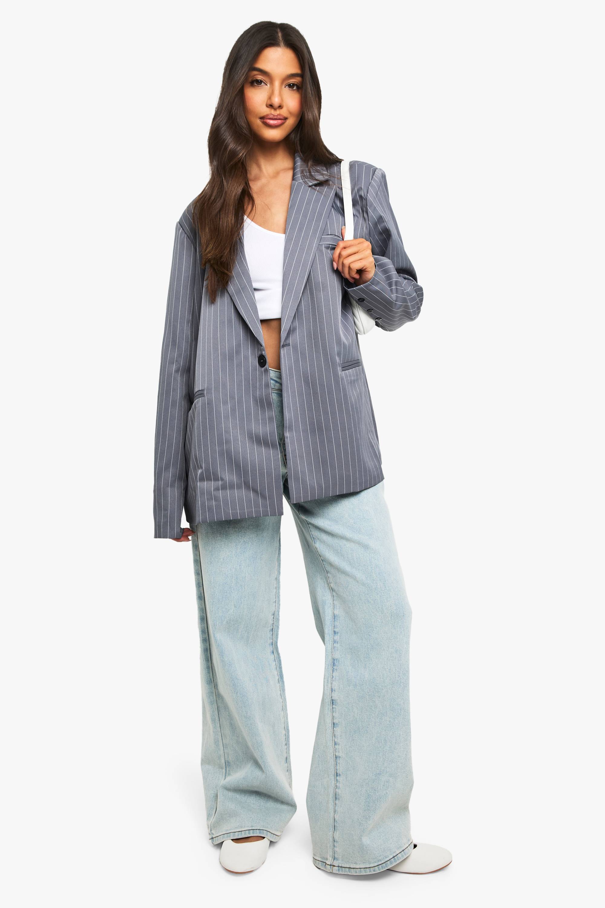 boohoo Tailored Pinstripe Oversized Blazer
