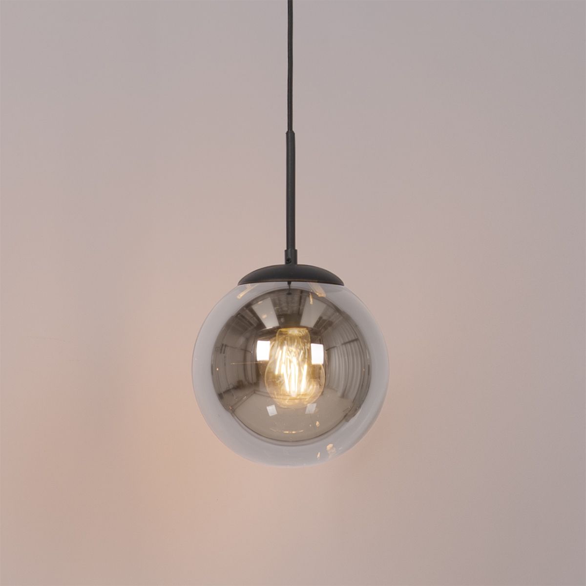 Art Deco hanglamp zwart met smoke glas - Flore