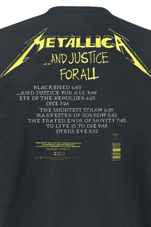 ...And Justice For All - Tracklist | Metallica T-Shirt Manches courtes