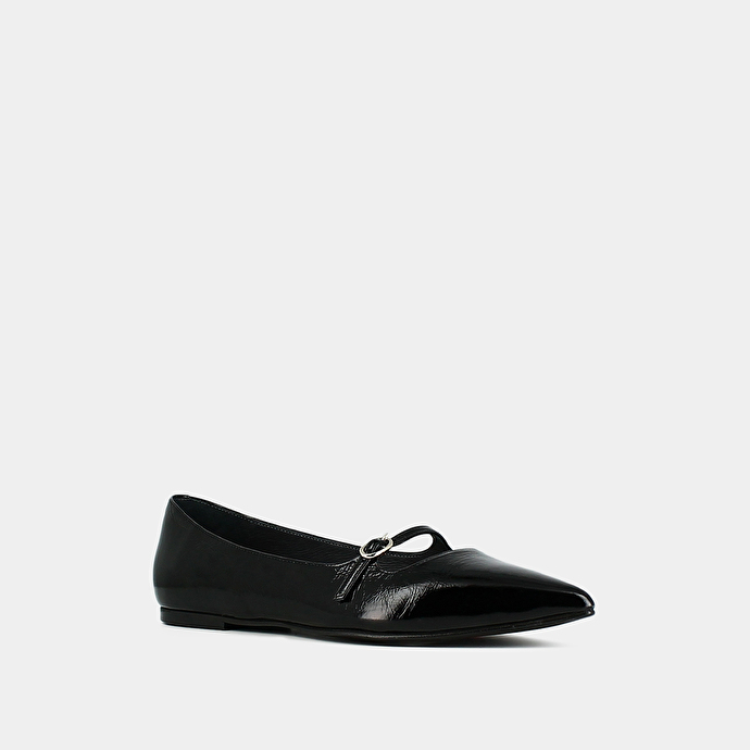 Ballerines pointues à brides  en cuir brillant noir