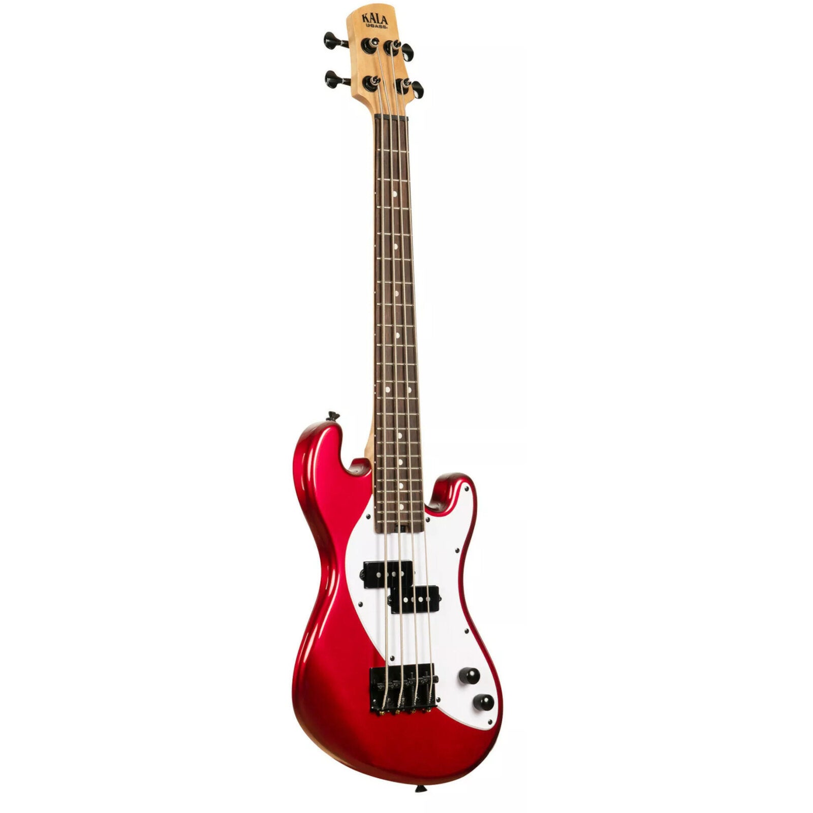 Kala Solid Body 4-String Fretted U-Bass Candy Apple Red elektrische basgitaar met gigbag