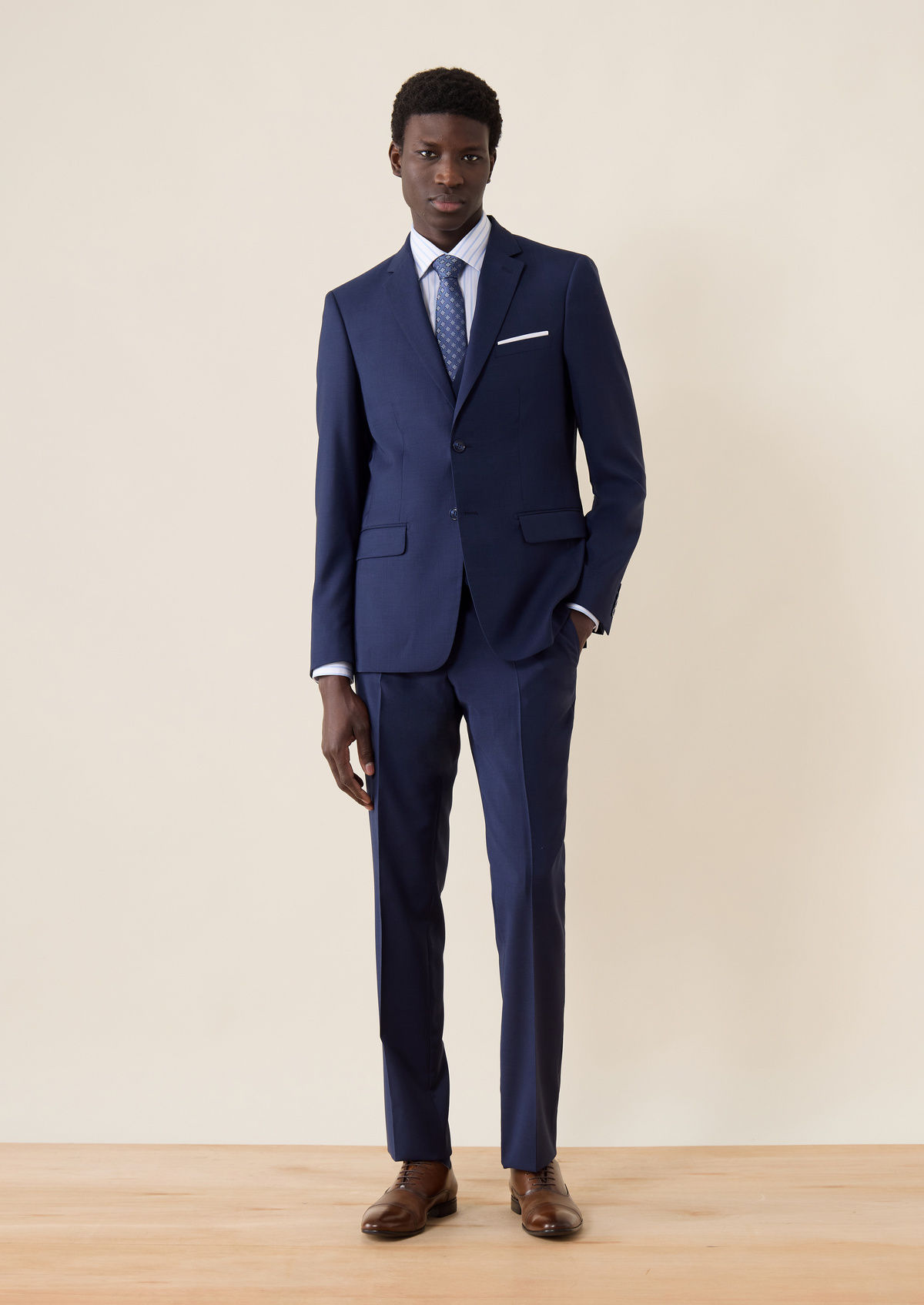 Veste de costume Regular en laine bleu marine Prince de Galles