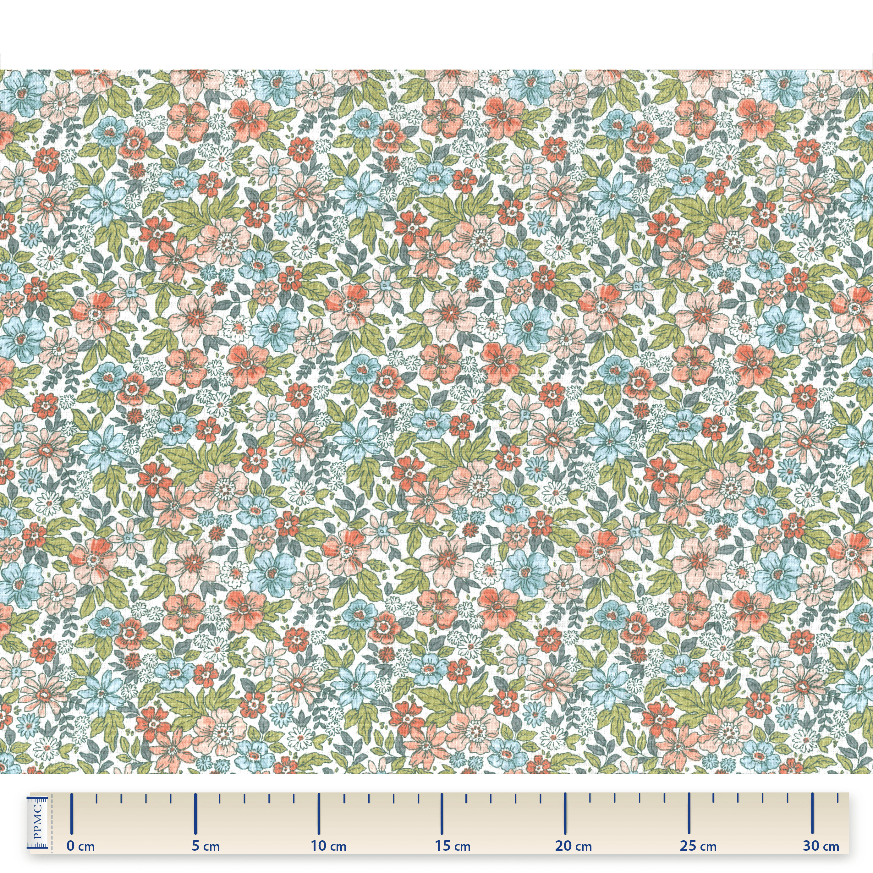 Tissu Coton Au Mètre Fleuri Vert Et Nudeex1095