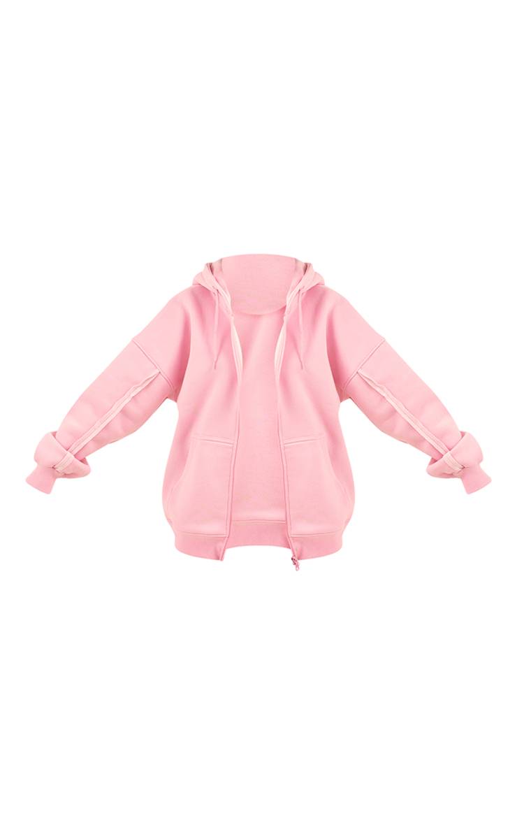 Rose Clair Sweat À Casynthétiqueche Oversize Zippé Avec Détails De Coutures