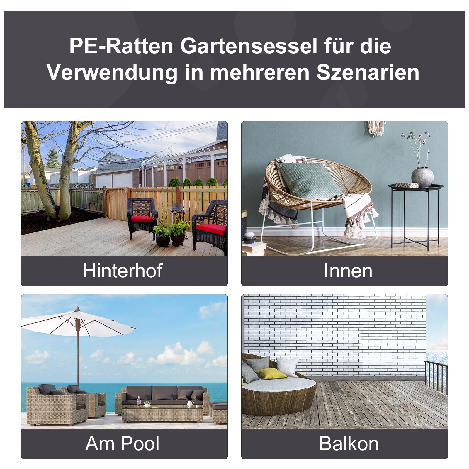 Outsunny Gartensessel in Tropfen Design 101L x 89B x 156H cm