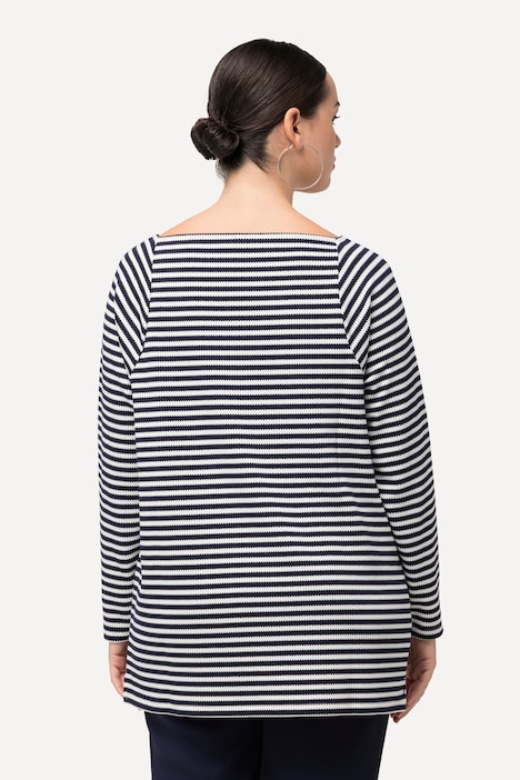 Sweatshirt, Struktur, Ringel, Carrée-Ausschnitt, Langarm